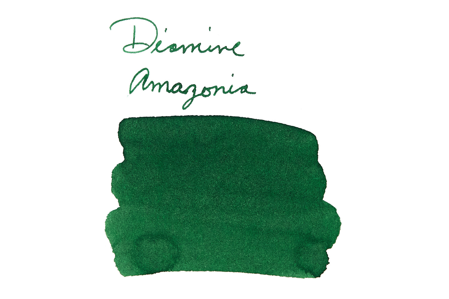Diamine Forever Amazonia green fountain pen ink name and swab on white