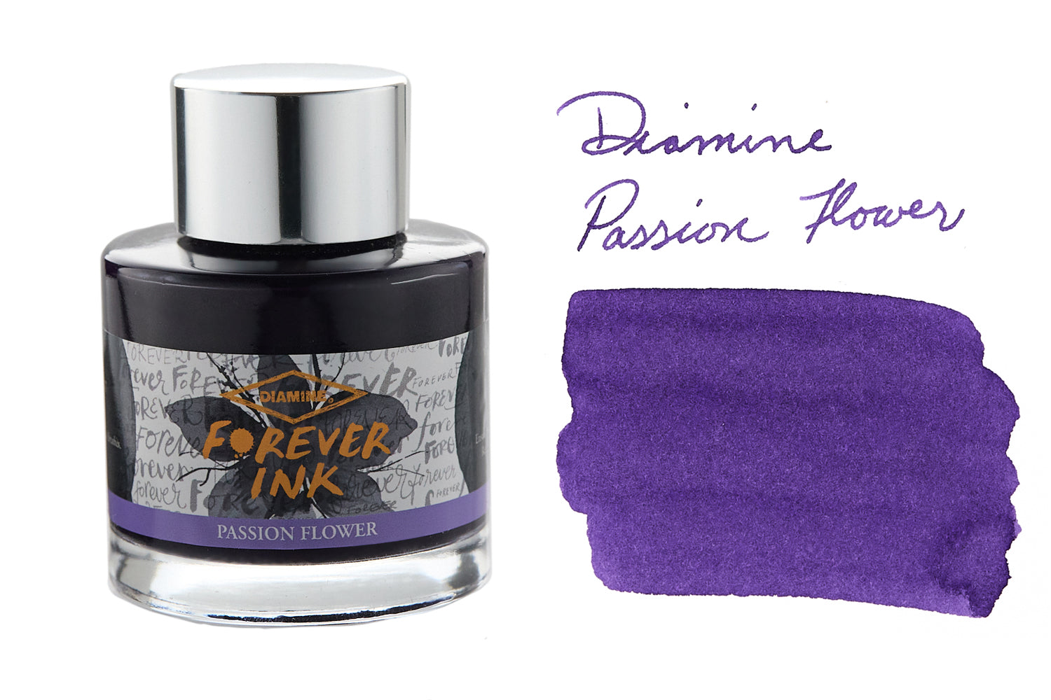 Diamine Forever Passion Flower fountain pen ink swab with writing