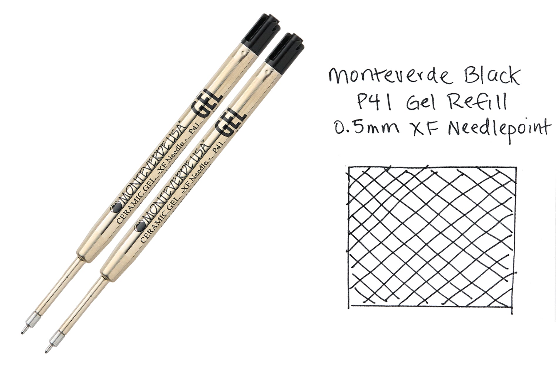 Monteverde Capless Gel P41 Rollerball Refills - Black, 0.5mm XF Needlepoint (2-Pack)