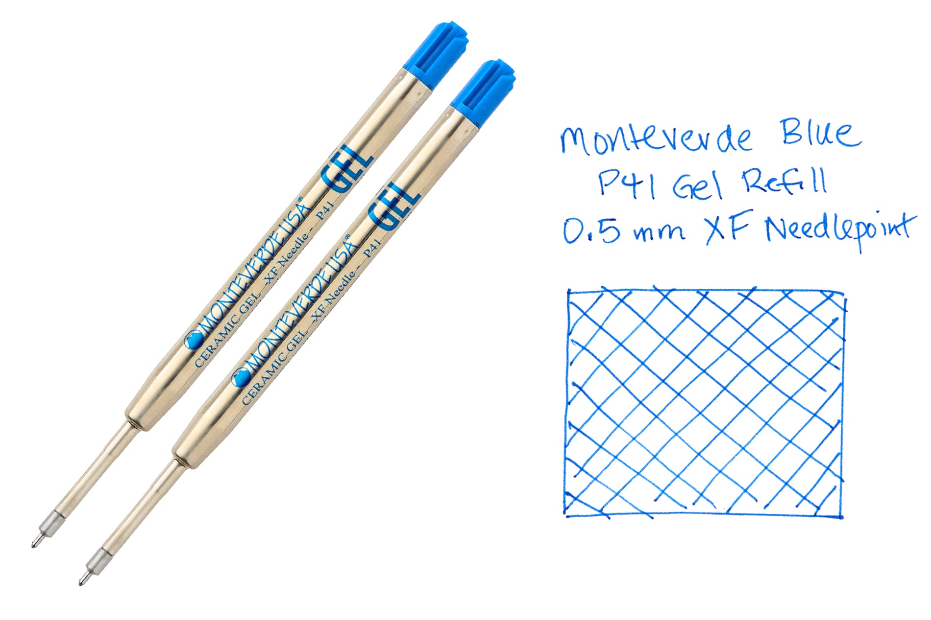 Monteverde Capless Gel P41 Rollerball Refills - Blue, 0.5mm XF Needlepoint (2-Pack)