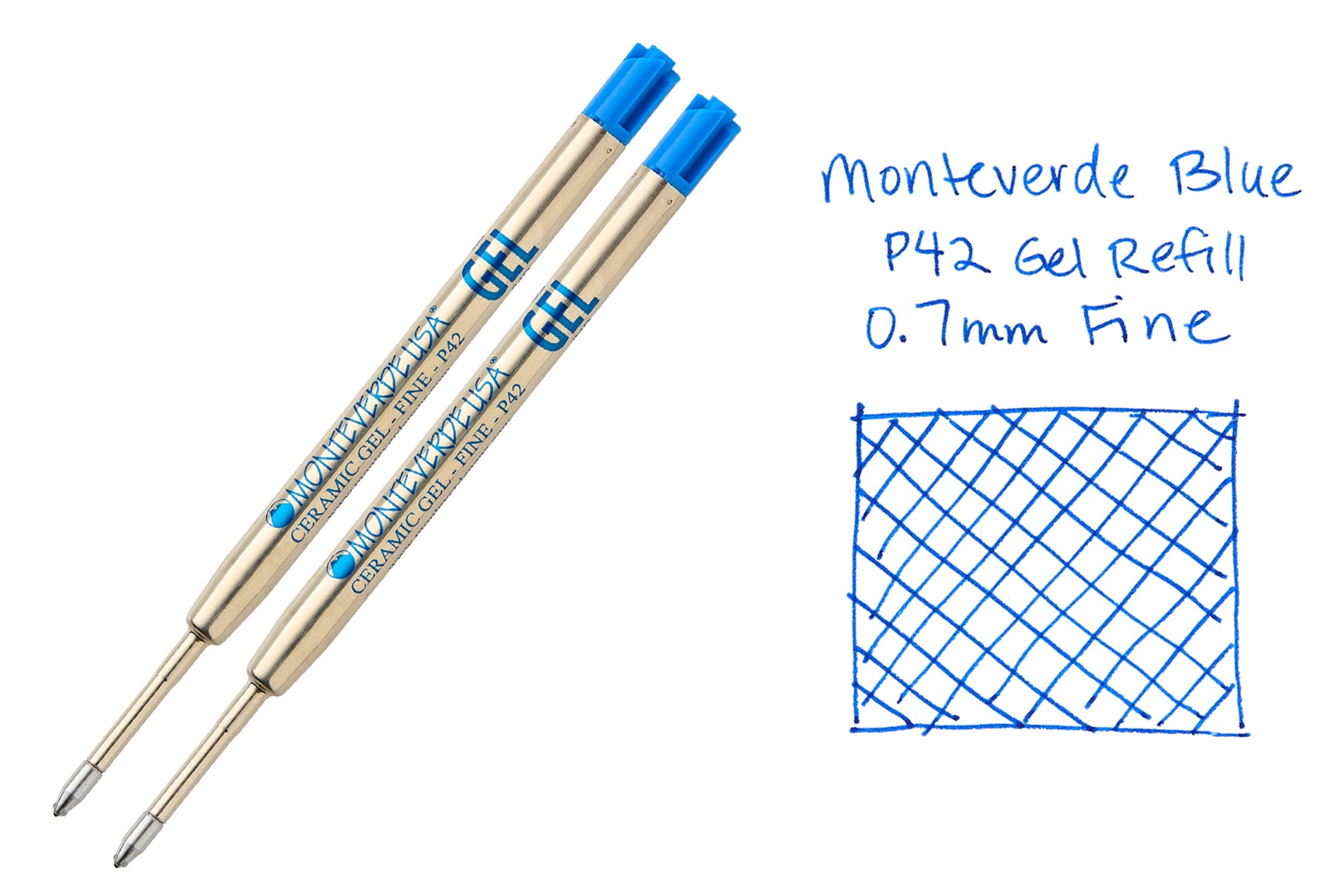 Monteverde Capless Gel P42 Rollerball Refills - Blue, 0.7mm Fine (2-Pack)