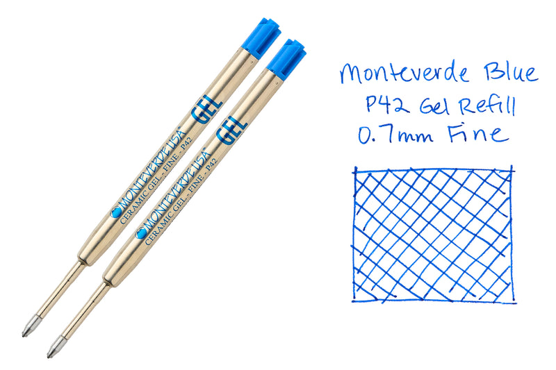 Monteverde Capless Gel P42 Rollerball Refills - Blue, 0.7mm Fine (2-Pack)