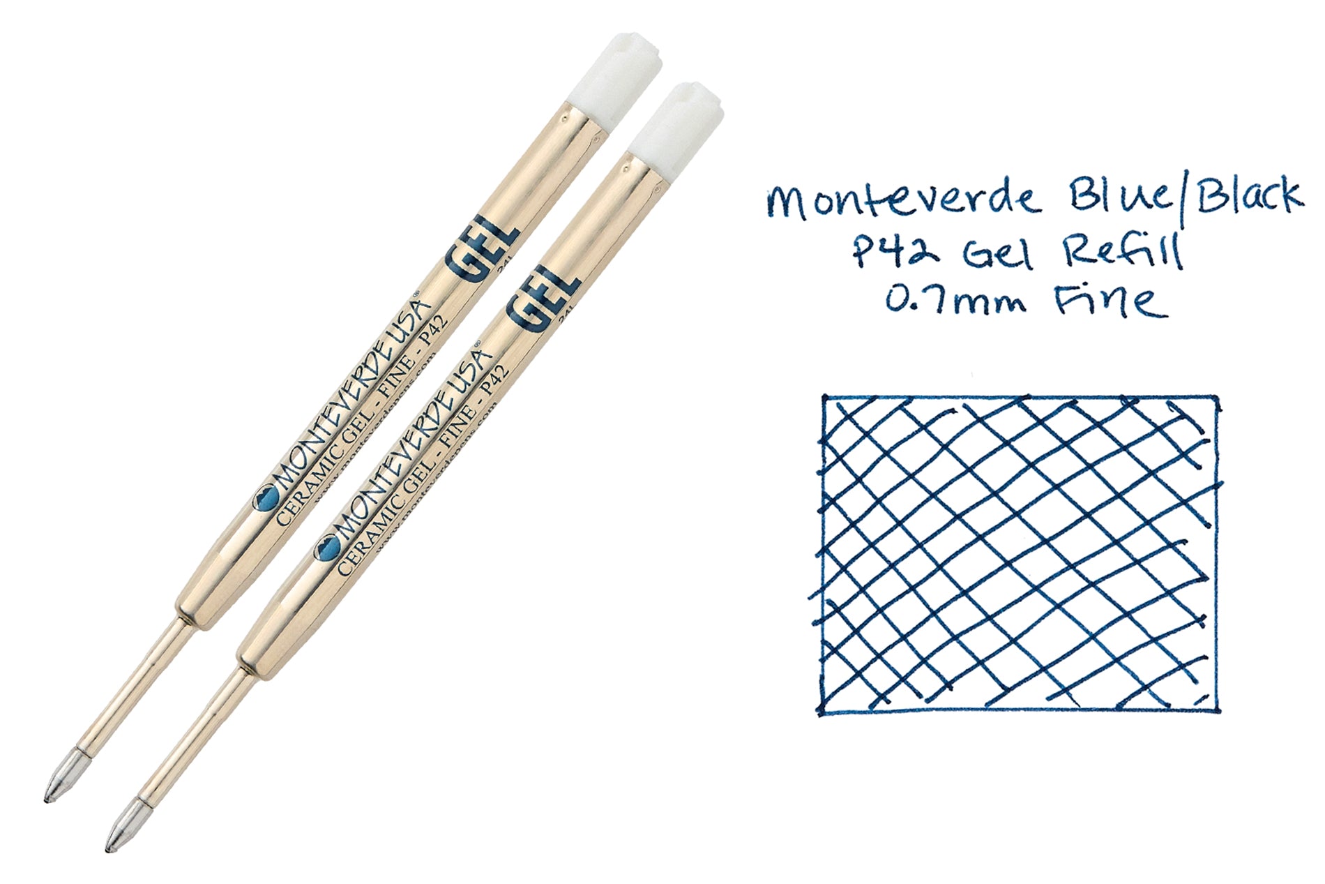 Monteverde Capless Gel P42 Rollerball Refills - Blue/Black, 0.7mm Fine (2-Pack)
