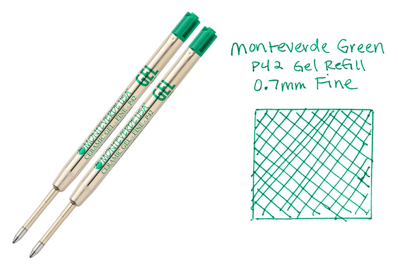 Monteverde Capless Gel P42 Rollerball Refills - Green, 0.7mm Fine (2-Pack)