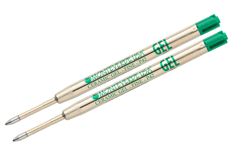 Monteverde Capless Gel P42 Rollerball Refills - Green, 0.7mm Fine (2-Pack)