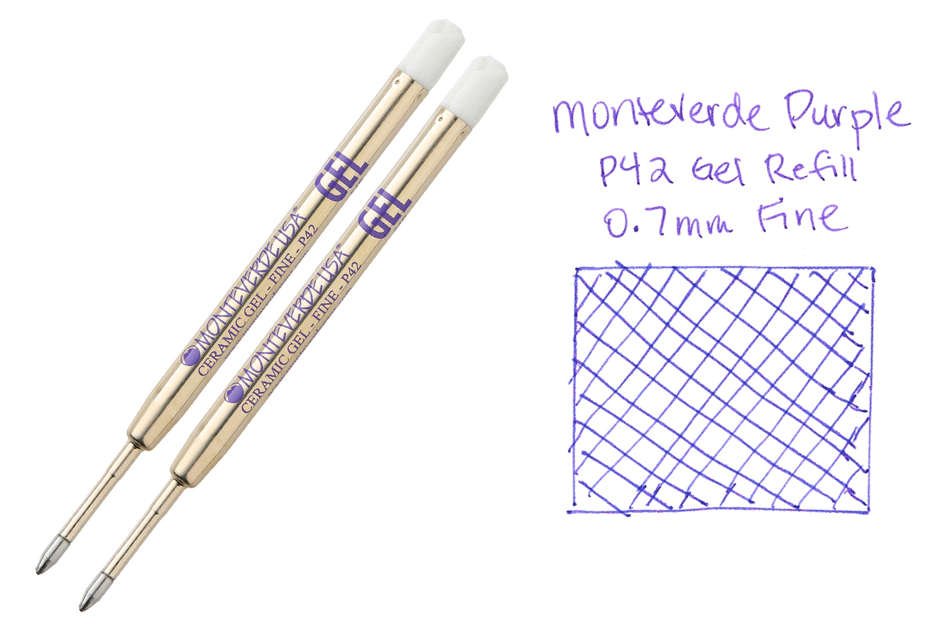 Monteverde Capless Gel P42 Rollerball Refills - Purple, 0.7mm Fine (2-Pack)