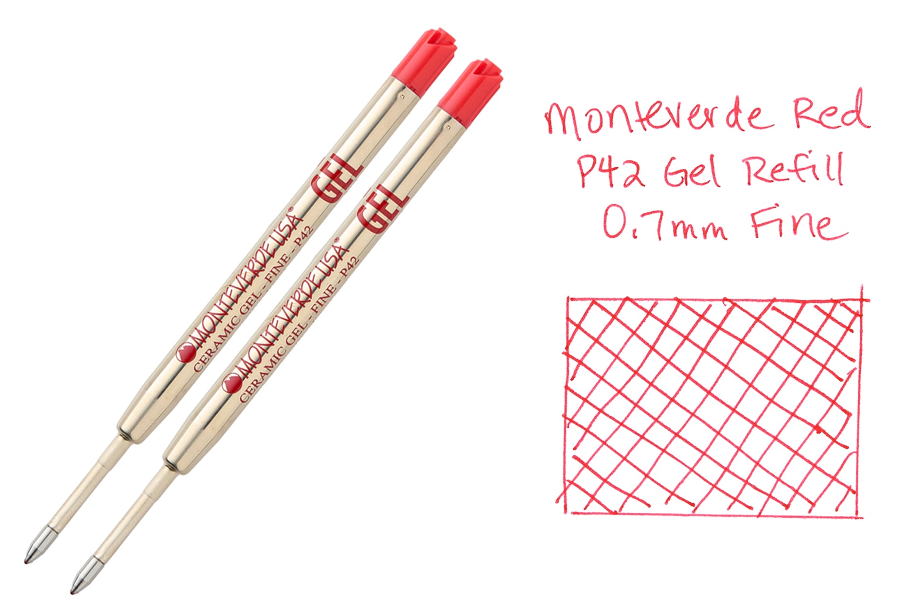 Monteverde Capless Gel P42 Rollerball Refills - Red, 0.7mm Fine (2-Pack)