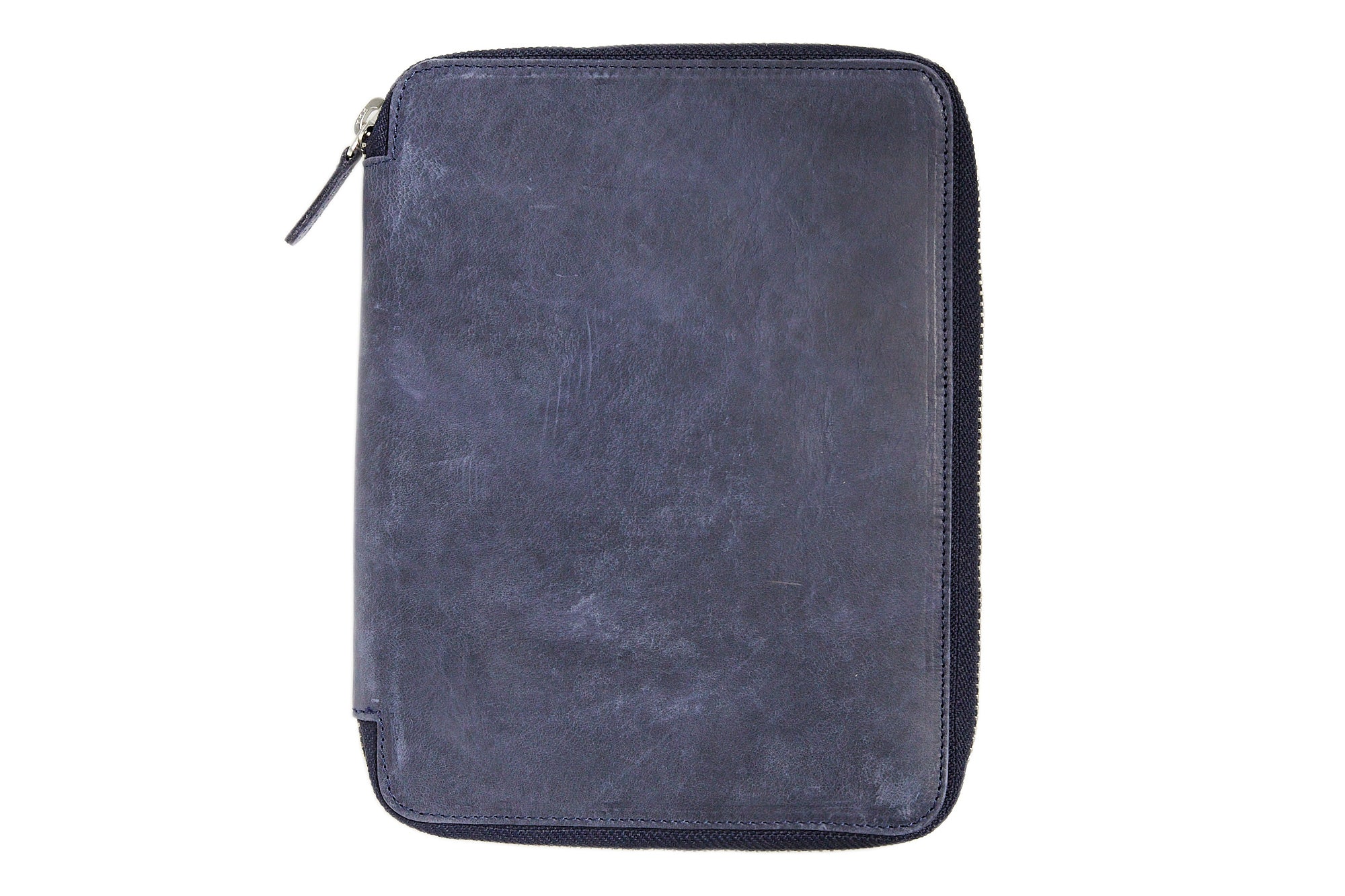 Galen Leather Zippered A5 Notebook Folio - Crazy Horse Navy Blue