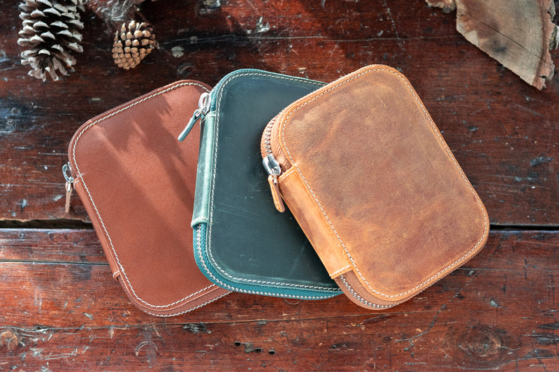 Galen Leather Zippered 10 Slot Pen Case - Crazy Horse Brown