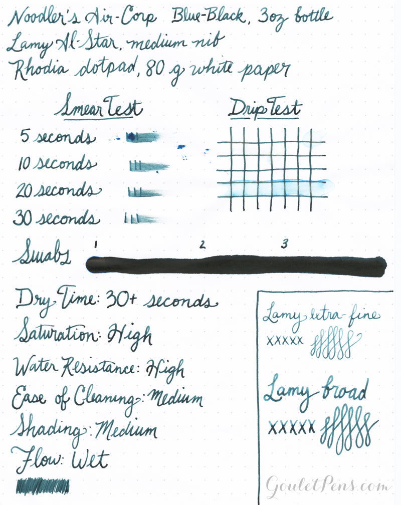 Noodler's Air-Corp Blue-Black - Ink Sample